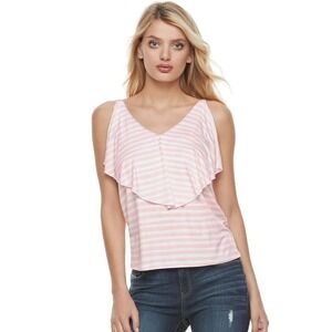 Juicy Couture Y2K Striped Tank Top Ruffle Sleeveless Casual Blouse Pink White M‎